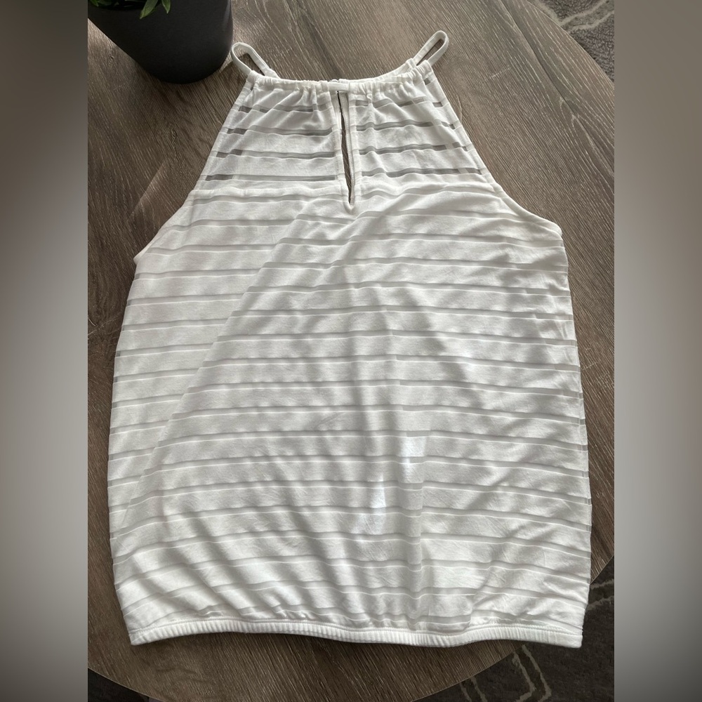 White Tank Top with High Neckline and Spaghetti Straps